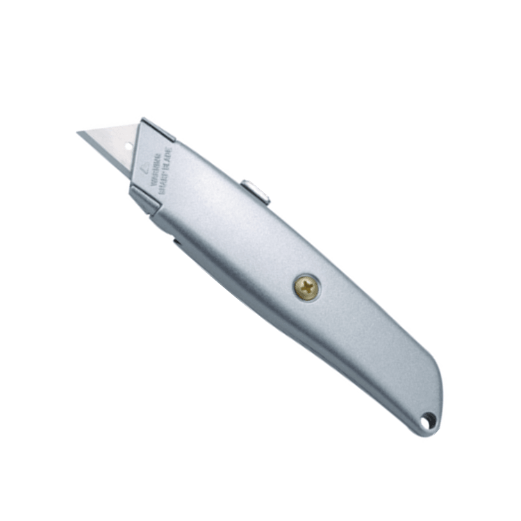 Handtag av zinklegering eller aluminiumlegering Infällbar Utility Kniv Säkerhetsskärare med skarpt blad Fickverktyg Tapetkniv