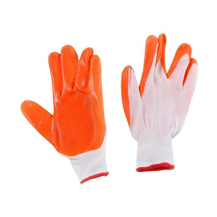 Billigt pris 13 Gauge Safety Nitrile Gloves Anti-halk Skyddshandskar Byggare Återanvändbara arbetshandskar 10 tum